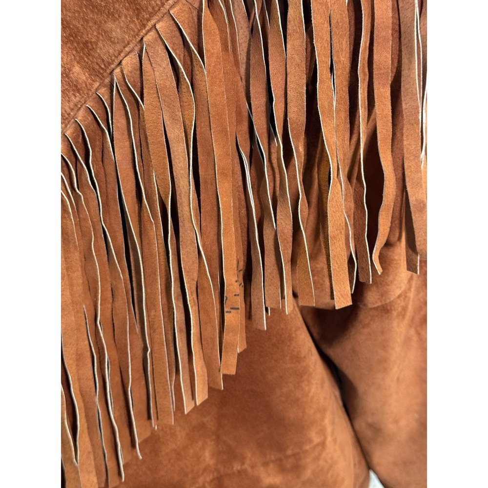 Vintage Suede Leather Jacket Womens Brown Medium Fringe Western Cowgirl - Picture 10 of 16